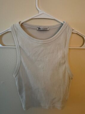 Zara White Ribbed Tank Top - Cropped